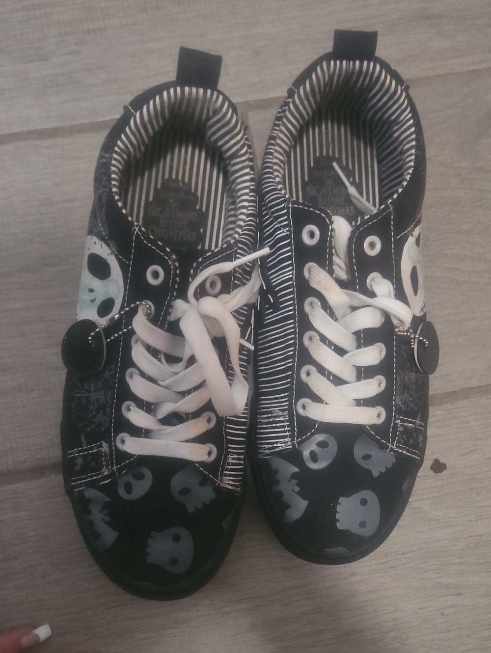 Women's Nightmare Before Christmas Black Skull-Print Lace-Up Sneakers